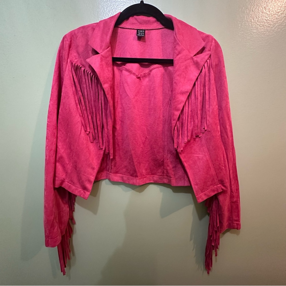 SHEIN Vibrant Pink Fringe Blazer